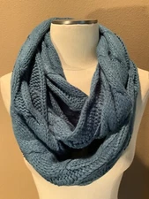 15”x 60” C.C. Indigo Blue Chunky Cable Knit Infinity Loop Scarf Wrap