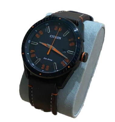 Mens Citizen Eco Drive e111-s108705 Black / Orange Brown Leather
