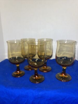 Vintage 5 Amber Wine,Water Glass- Hand Blown- All Are Different?!? Estate Find