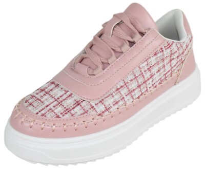 Top Moda Women Fashion Platform Sneakers Tweed Lace Up Stitching VIOLETA-1 Pink