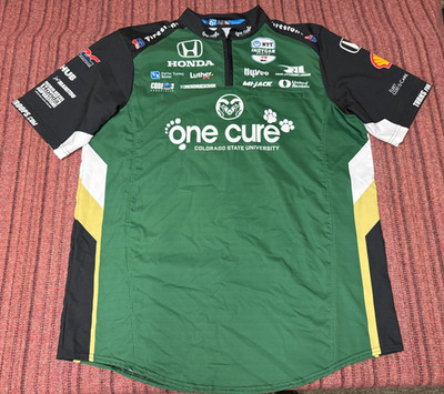 RACE USED GRAHAM RAHAL ONE CURE HONDA INDY RACING PIT CREW JERSEY SHIRT SIZE 2XL