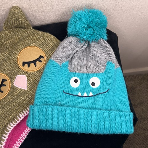 Set Of 2 Girls Hats Winter Fun Knit Owl Monster Cute Cozy Winter 2T 5T - Picture 3 of 12