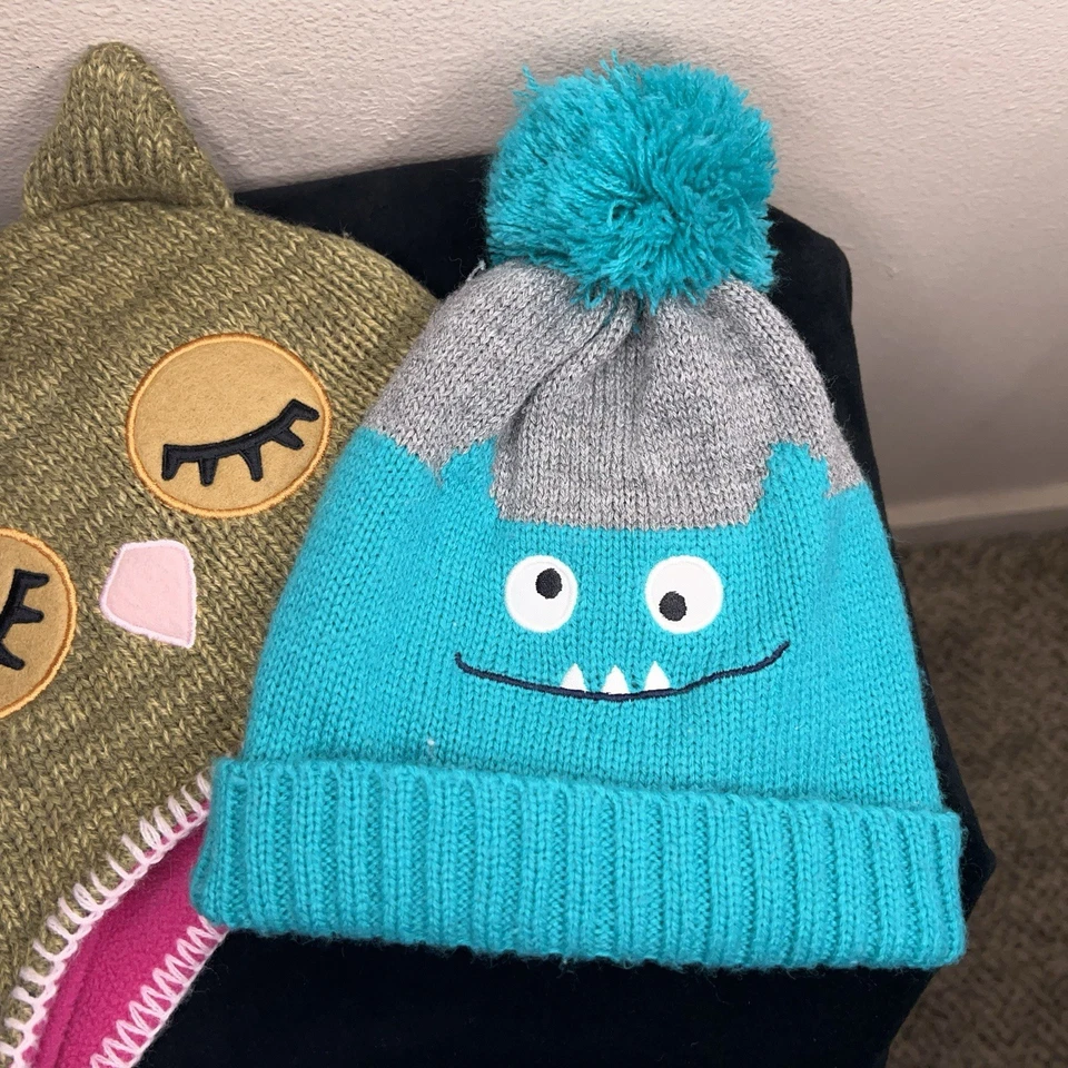 Set Of 2 Girls Hats Winter Fun Knit Owl  Monster Cute Cozy Winter 2T 5T - Image 3 of 4