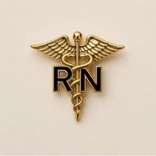 RN Caduceus Lapel Pin Gold Tone Black Enamel Registered Nurse Gift Pin
