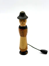 Antique Wood Hand Painted Needle Holder Man-HTF