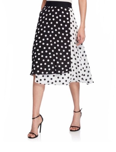 Alice And Olivia 4 Nanette Silk Skirt Faux Wrap Black White Polka Dot Retro Midi - Picture 17 of 19
