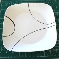 Corelle Vitrelle Simple Sketch Square Lunch Plate 8.75" White Black Made in USA