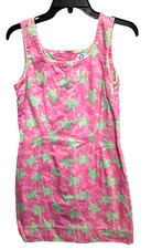 Vintage Lilly Pulitzer Sz 4 Green Turtles Pink Shift Dress Lined Zip White Label