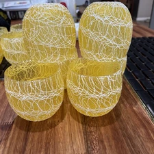 Set Of 6 VTG MCM Yellow Glass Spaghetti String Rubber Drink Glasses Roly Poly