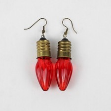Pair of Christmas Light Bulb Dangle Earrings Red