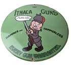 Vintage Gun Sign - Ithaca Firearm Sales Porcelain Gas Oil Pump Advertising Sign