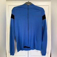 Ibex Men’s Merino Wool Full Zip Cycling Jersey Jacket Blue Large Back Pocket USA