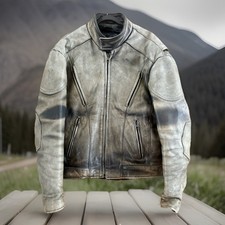 REAL LEATHER Milwaukee Distressed Black Heavy...