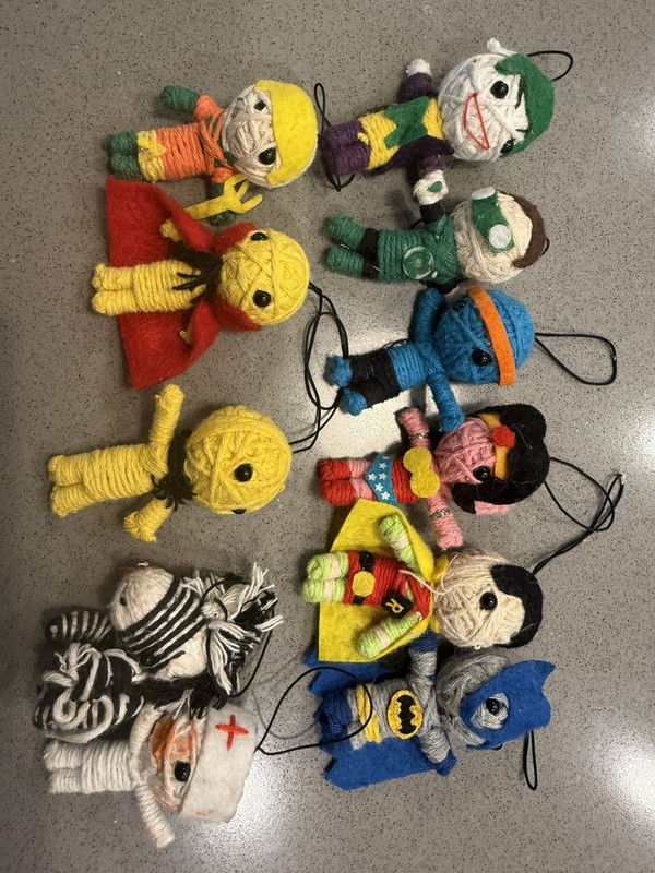 Lot of 11 String Voodoo Figure Dolls - Variety of Characters includes animals 