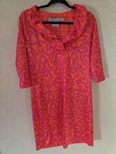 Womens Gretchen Scott Ruffle Neck Dress Orange And Pink Sz S
