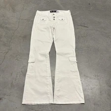 Vintage Y2K Mudd Flare Cargo Rave White Pants Low Rise Size 5 (30x30)