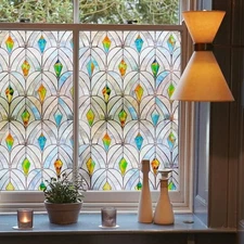 3D Stained Glass Window Film, Decorative Window Privacy Film for 