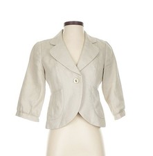 Ann Taylor Loft Linen Cotton Blend Blazer Sz 6 Ivory color Lined 3/4 Sleeves -Y1