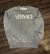 Versace Gray Logo Crewneck Sweatshirt Cotton Fleece Long Sleeve L NWOT