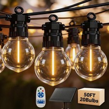 Best 50FT Solar Outdoor String Lights with 20 LED Bulbs, IP65 Waterproof, Remote