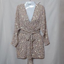 ASOS Beige Sequin Dress With Tie Waist Batwing Sleeve. Size 00