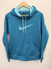 Women s Nike Dri-Fit Pullover Hoodie Blue Teal largo logo running training gym