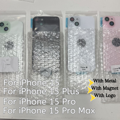 For i Phone 15 Pro Max 15 Back Glass Replacement Rear Cover With Metal+ Magnet