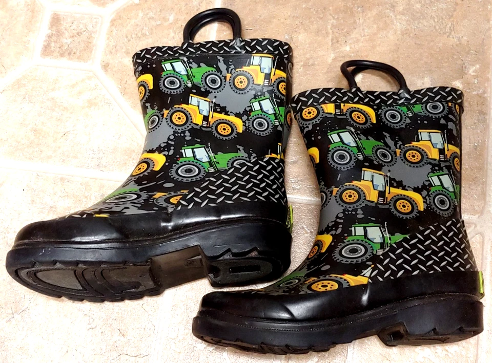 Western Chief boys size 9 / 10 US rain Rubber Farm Boots Tractor Plaid Black VG - Image 2 of 4