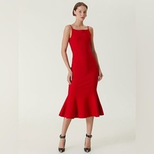 Alexander McQueen $2450 Red square-neck flared midi dress Medium