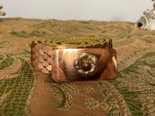 Vintage Copper Metallic Scale Sequin Stretch Belt Floral Buckle Cinch Waist 38"