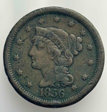1856 Braided Hair Large One Cent Coin