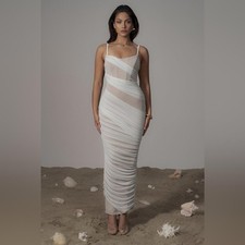 JLuxeLabel Ivory Catalina Lurex Knit Maxi Dress Size Small New
