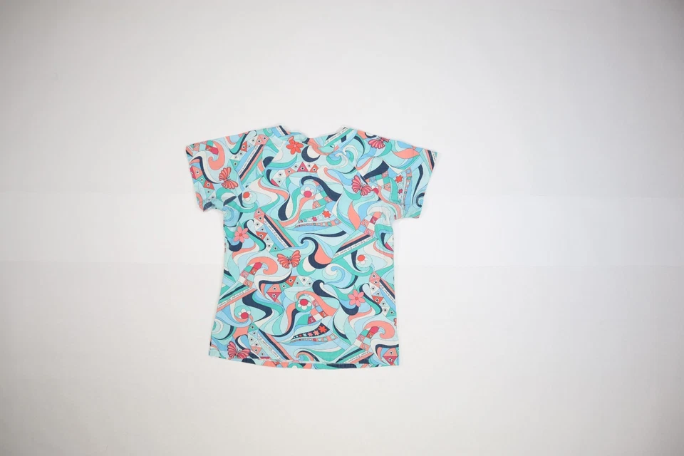 Baby Phat Womens Multicolor Retro Print Short Sleeve V-Neck Scrub Top XS - Image 3 of 4