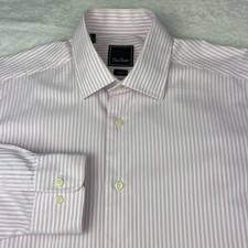 David Donahue Dress Shirt Mens 16-34/35 Pink/White Stripes Trim Fit