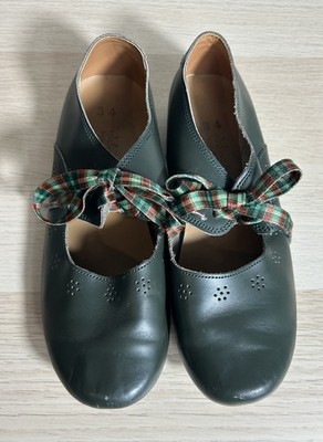 Adelisa And Co Handmade Leather Shoes Size 34 US 2.5Y Green Mary Jane Ribbon Tie