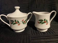 Christmas Holly Berry creamer and lidded sugar bowl set