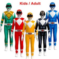 Mighty Morphin Superhero Cosplay Power Rangers Costume Jumpsuit Adults Kids Mask