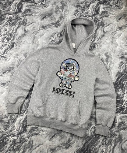 Vintage A Bathing Ape Huge Baby Milo Sequin Logo Hoodie Men Size M Gray