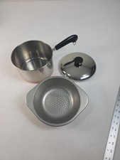 1801 Revere Ware 3 Qt Copper Bottom Stainless Saucepan Pot W/Lid Steamer Double