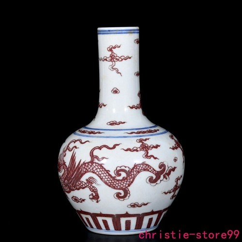 8.8"China Ancient Underglaze red porcelain fengshui dragon Bottle Pot Vase Jar - Picture 2 of 9