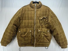 Urban Outfitter Debossed Corduroy Puffer Jacket Mustard Yellow Mens Size Medium
