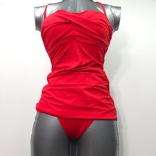 RALPH LAUREN WOMENS TANKINI BIKINI SWIMSUIT -12- RED RUFFLE STRETCH 2-PIECE -NEW