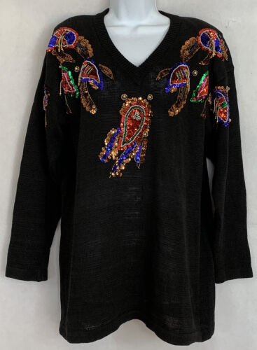 Bonnie Evans Vintage Size M Black Sweater Embellis