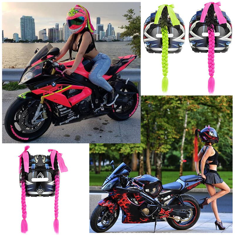 Braided Ponytail Helmet Pigtails 1Pcs Gradient Motorcycle Helmet Braids Ponytail 24Braids Ponytail Extension with Suction Cup for Any Helmet ( Helmet Not Included) Pony Tails Extensions Human Hair (C