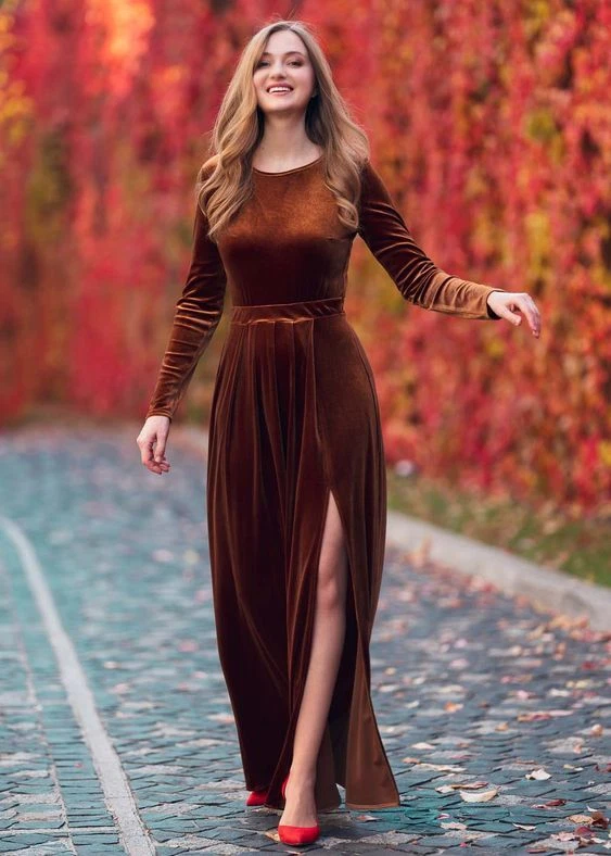 Ladies Brown Velvet Dress Women Velvet Dress Bridesmaid Prom Party Wear  Dress | eBay