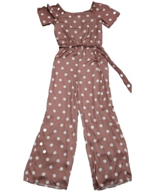 Versona Jumper Pant Suit Style Small Pink Polka Dot Pants Belt