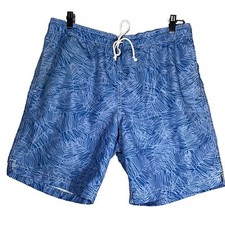 Lands End Swim Trunks Mens Medium 32-34 Blue Print Lined Pockets Tie
