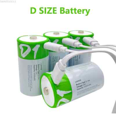 1-2PCS USB Rechargeable D Size Batteries LR20 1.5V 12000mWh w/ Type-C Cable