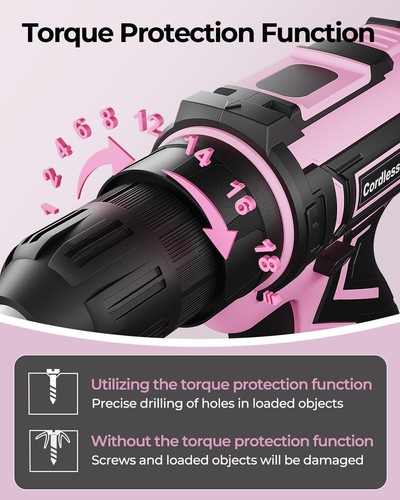 Pink Cordless Drill Set, Electric Power Drill for Women, Lightweight Electric... - Picture 7 of 7