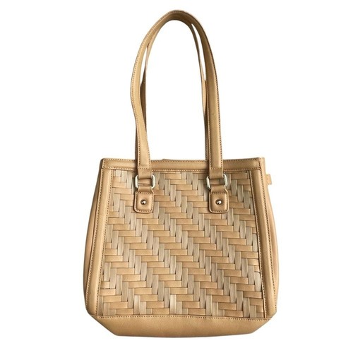 Longaberger Basket Woven Leather Shoulder Bag Stairstep Weave Caramel - Bild 5 von 14
